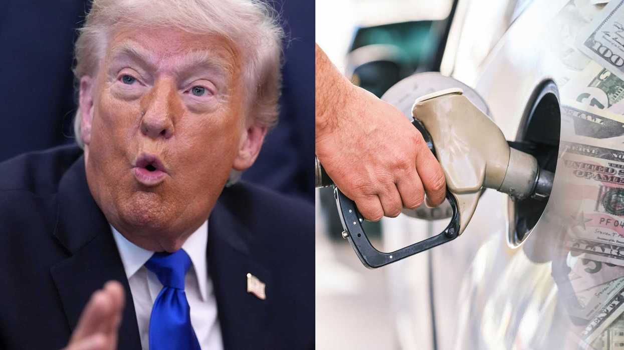 Left, Donald Trump. Right, a gas pump.