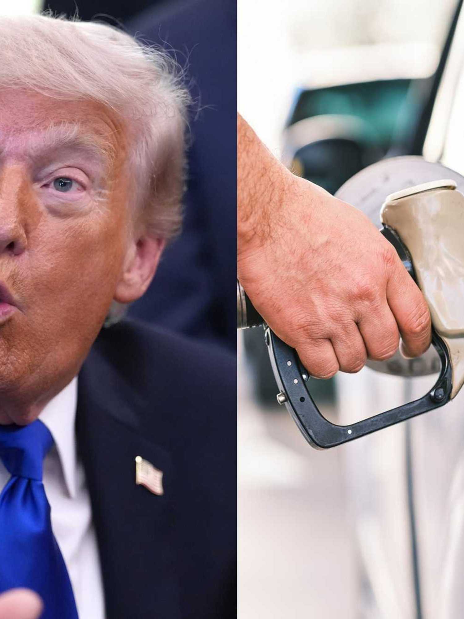Left, Donald Trump. Right, a gas pump.