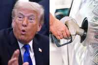 Left, Donald Trump. Right, a gas pump.