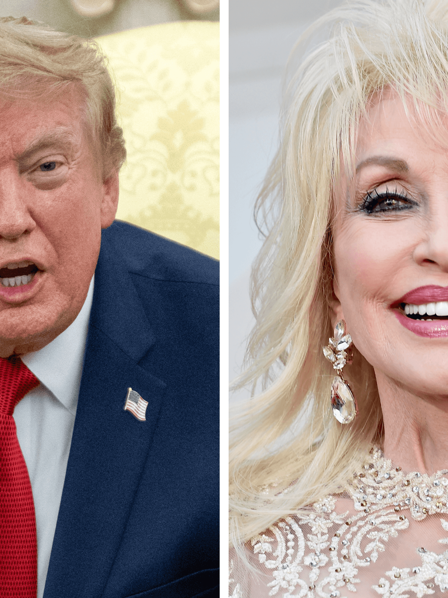 Left, Donald Trump. Right, Dolly Parton.