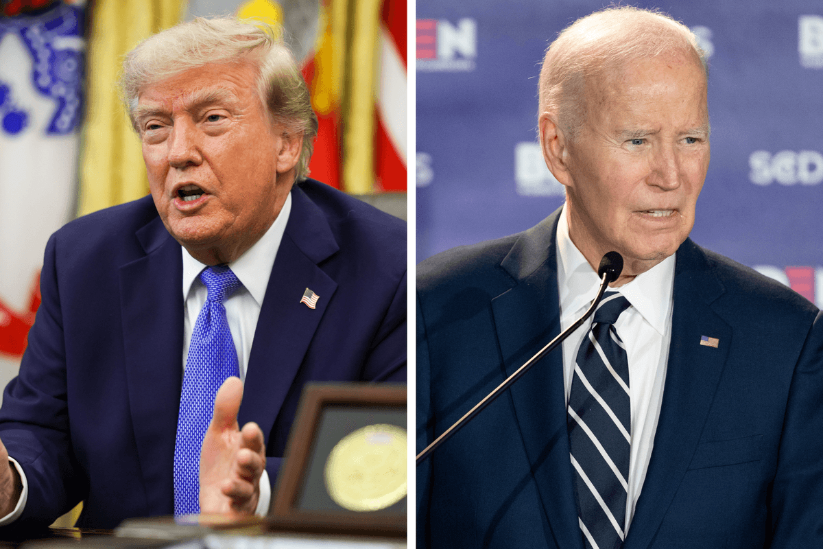 Left, Donald Trump. Right, Joe Biden.