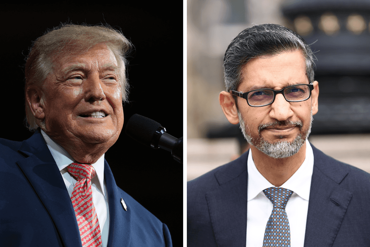 Left, Donald Trump. Right, Sundar Pichai.