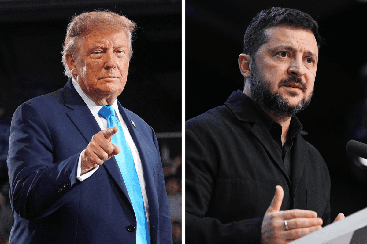 Left, Donald Trump. Right, Volodymyr Zelensky.