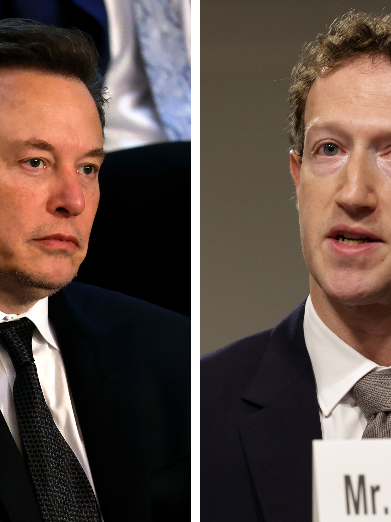 Left, Elon Musk, and right, Mark Zuckerberg.