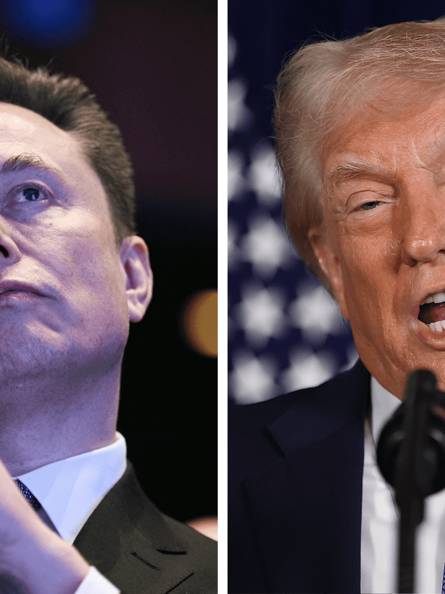 Left, Elon Musk. Right, Donald Trump.