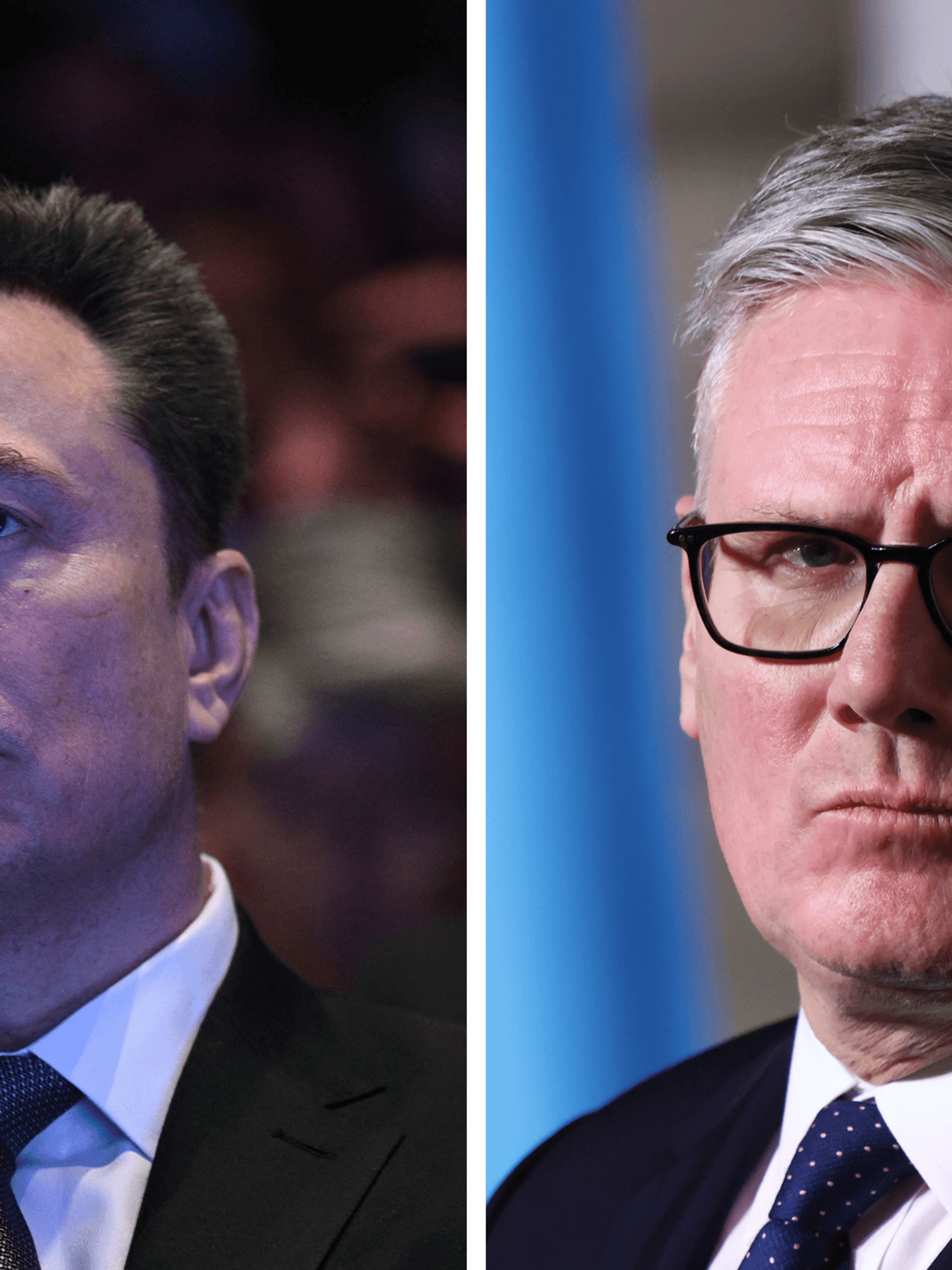 Left, Elon Musk. Right, Keir Starmer.