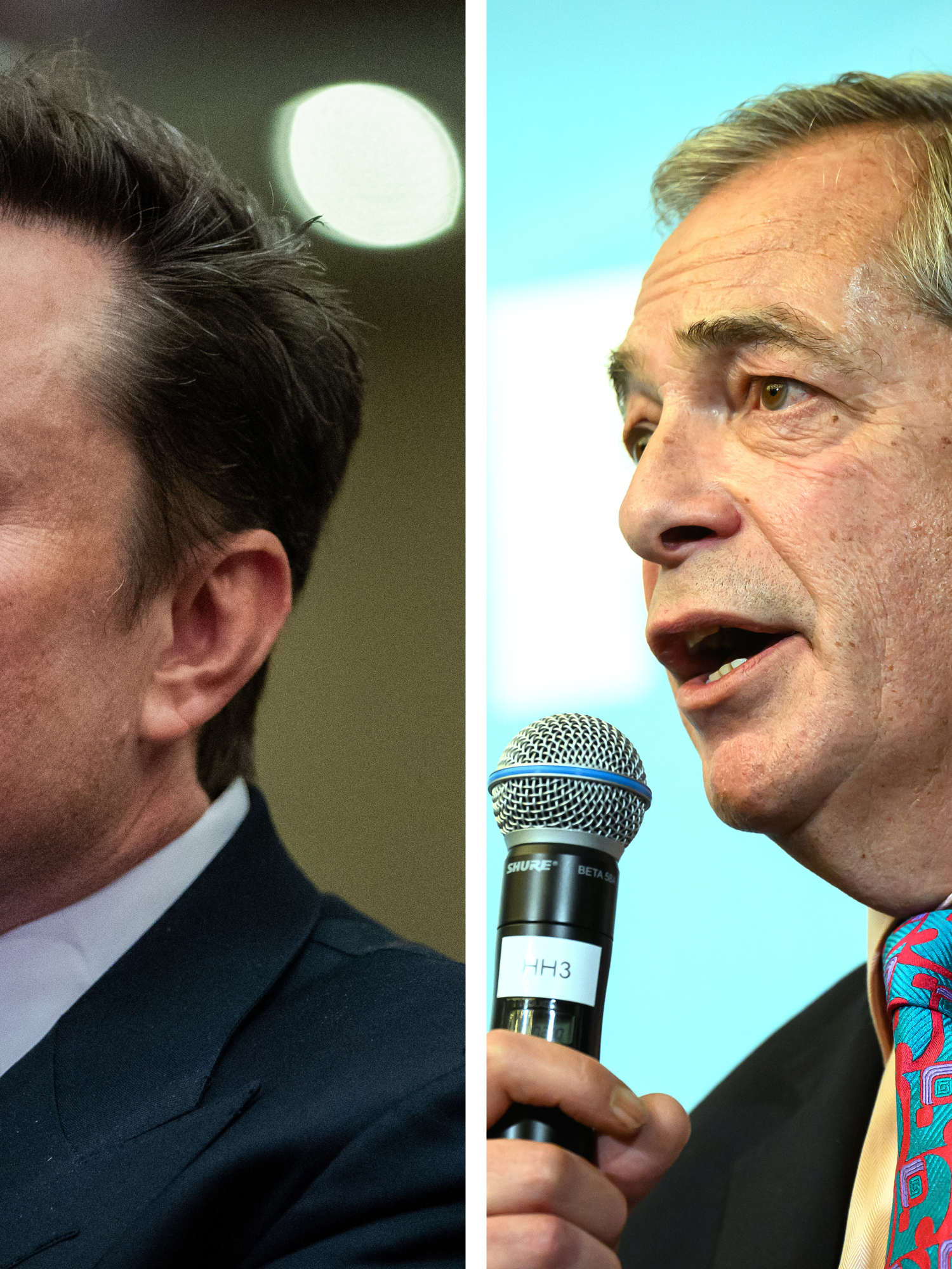 Left, Elon Musk. Right, Nigel Farage.