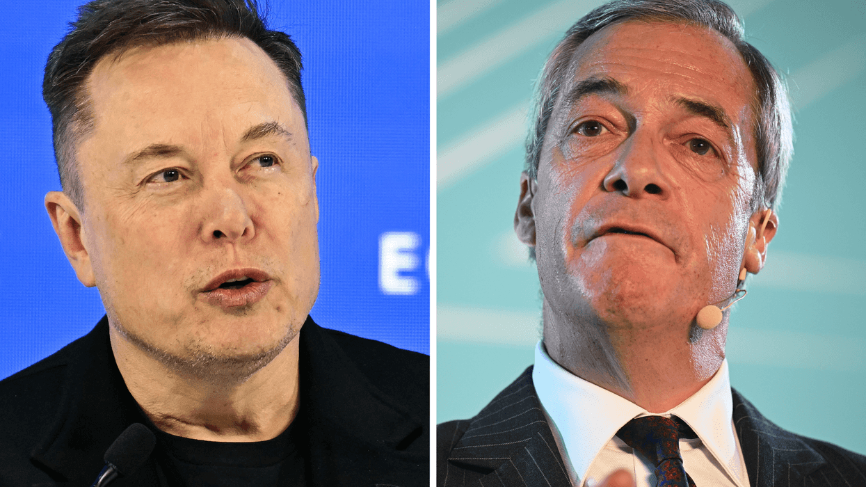 Left, Elon Musk. Right, Nigel Farage.