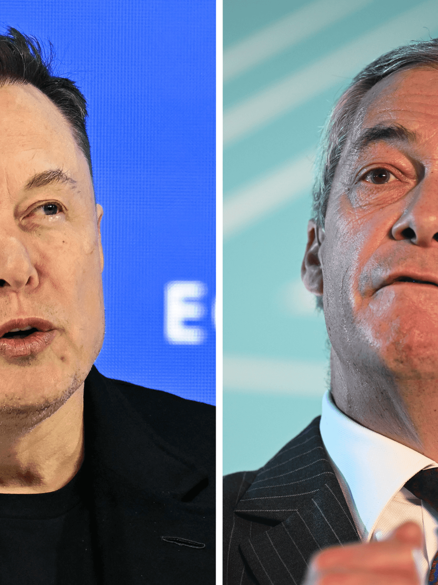 Left, Elon Musk. Right, Nigel Farage.