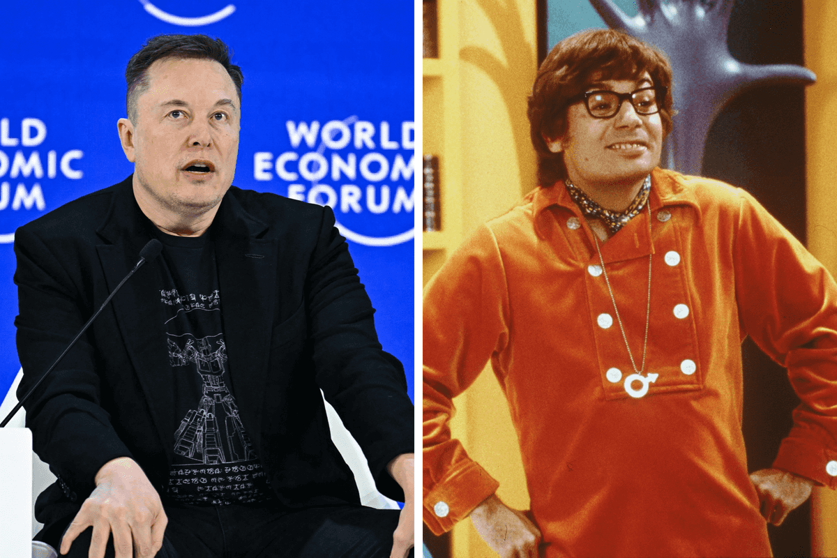 Left, Elon Musk speaking at the World Economic Forum. Right, Mike Myers as Austin Powers.