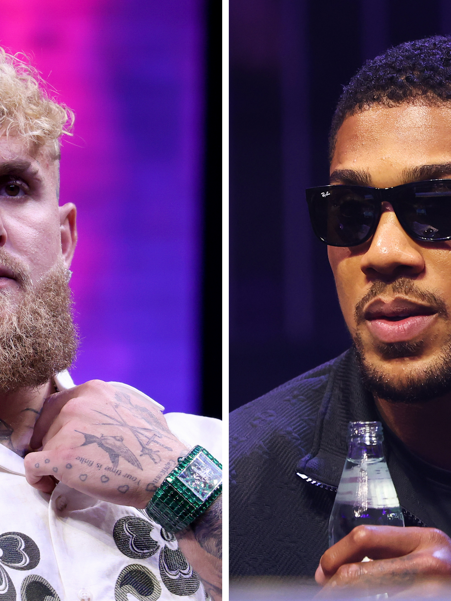 Left, Jake Paul. Right, Anthony Joshua.