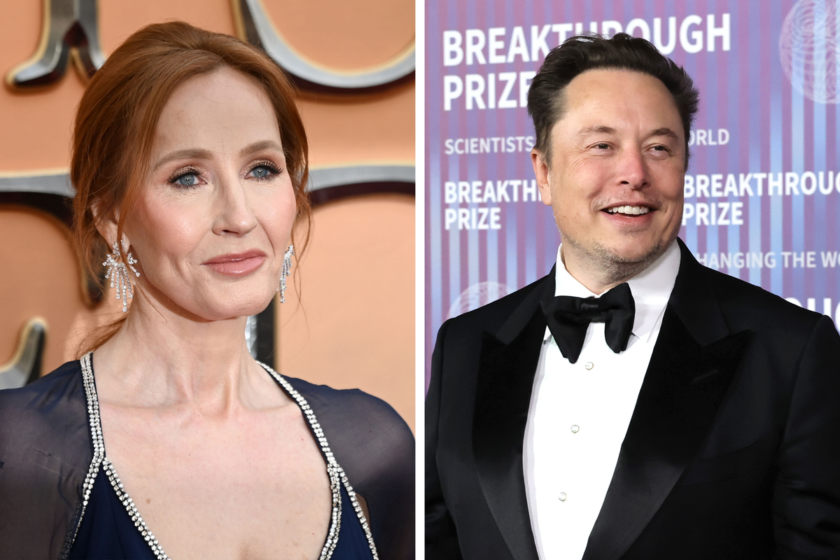 Left, JK Rowling. Right, Elon Musk.