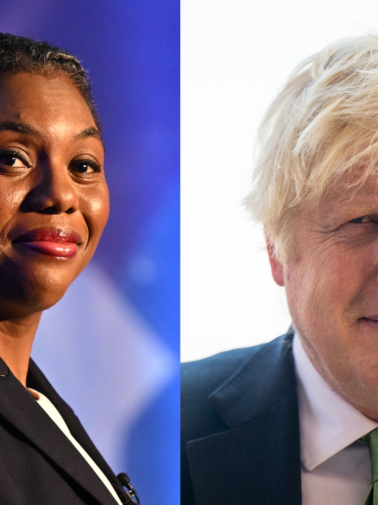 Left, Kemi Badenoch. Right, Boris Johnson.