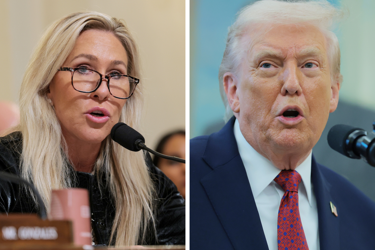 Left, Marjorie Taylor Greene. Right, Donald Trump.