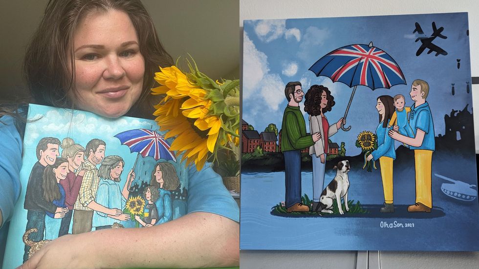 Ukrainian artist paints group portraits for refugees to gift to UK hosts