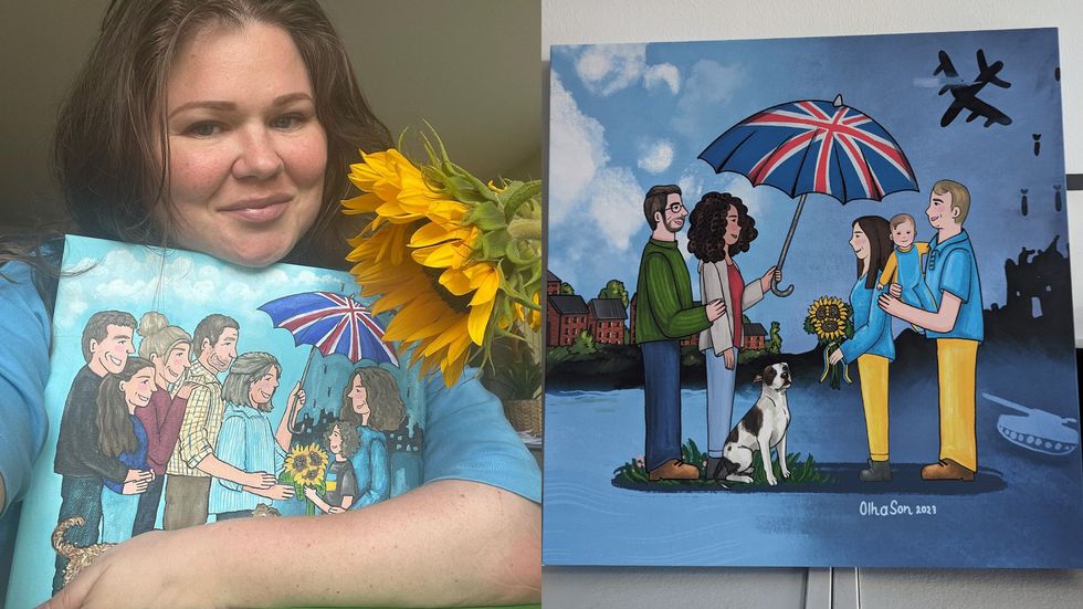 Ukrainian artist paints group portraits for refugees to gift to UK hosts