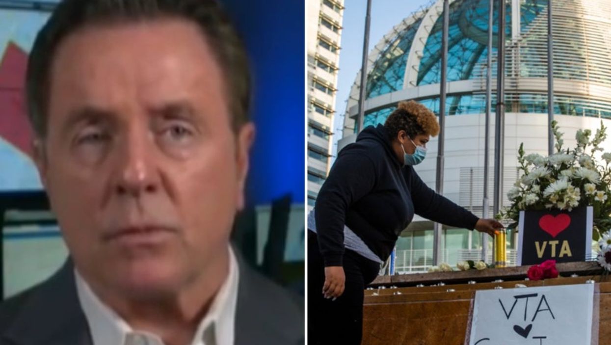 <p>(Left) Pat Brosnan a retired NYPD officer is sometimes a guest on Fox News. (Right) A vigil taking place in San Jose for the recent mass shooting</p>