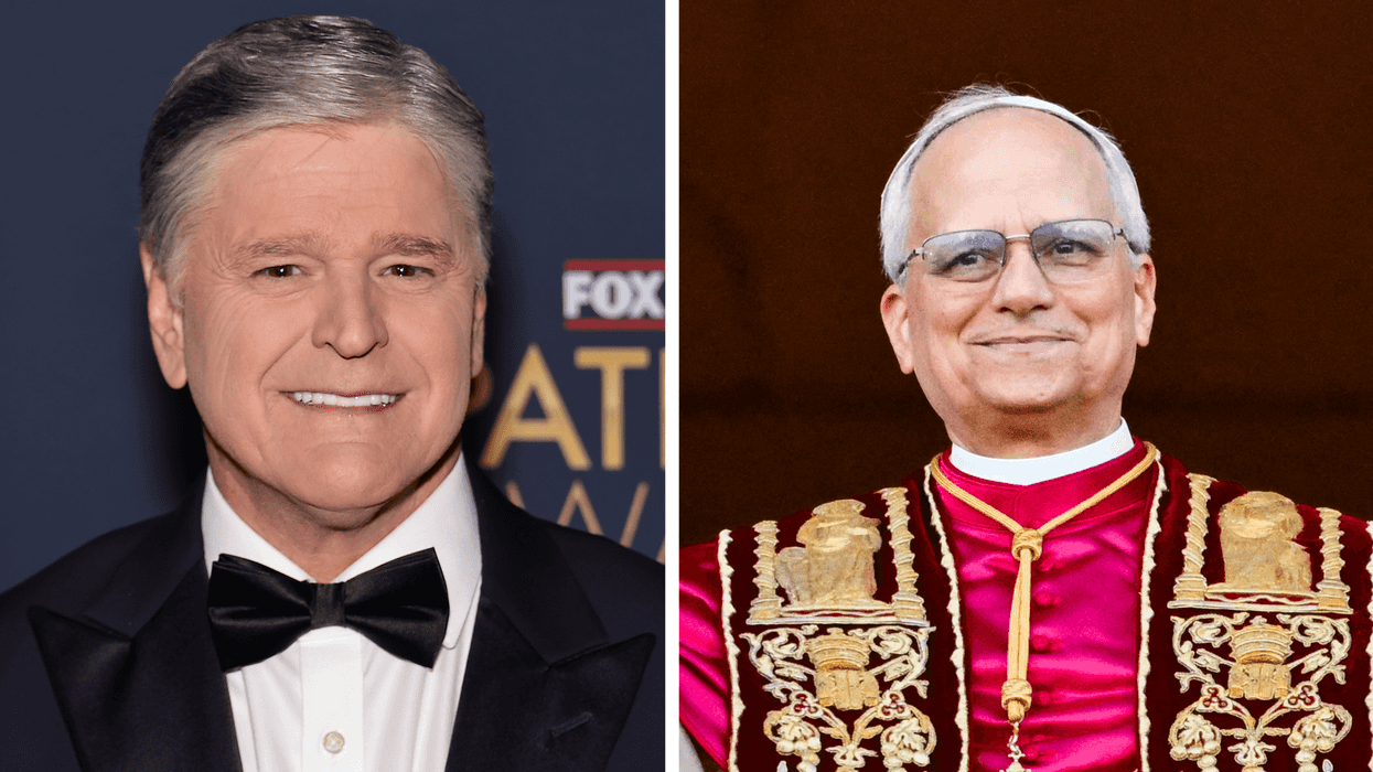 Left, Sean Hannity. Right, Pope Leo XIV.