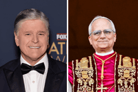 Left, Sean Hannity. Right, Pope Leo XIV.