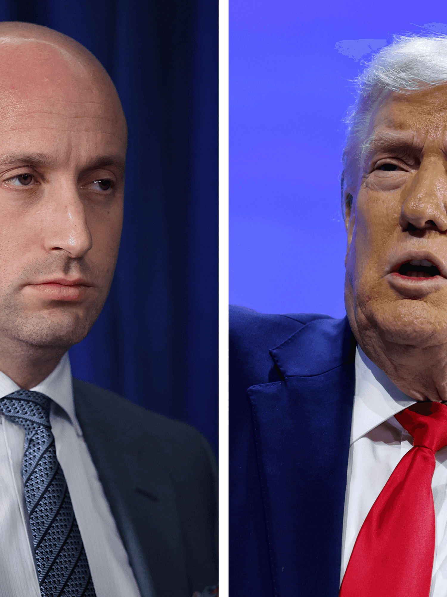 Left, Stephen Miller. Right, Donald Trump.