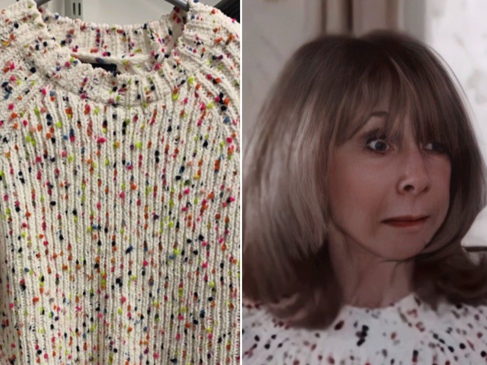 <p>(Left) The jumper that was returned (right) Gail Platt wearing the jumper during Monday\u2019s episode of Corrie</p>