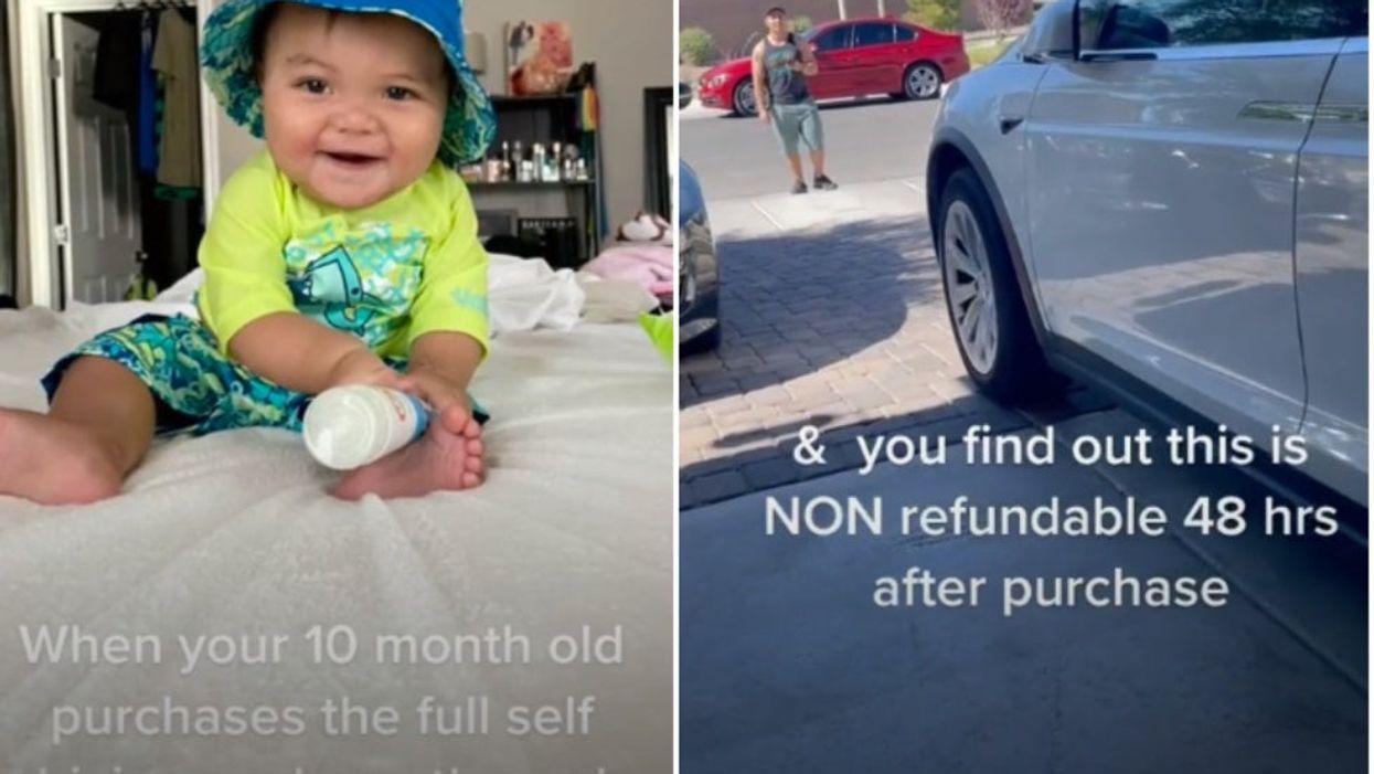 <p>(Left) The TikToker’s 10-month-old son (Right) The Tesla that was accidently purchased by the baby</p>