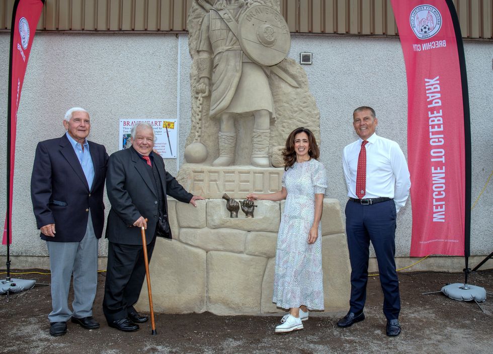 (left to right) former club chairman David Birse, Tommy Church, STV Newsreader Andrea Brymer and club chairman Kevin Mackie during the unveiling (Brechin City FC/PA)