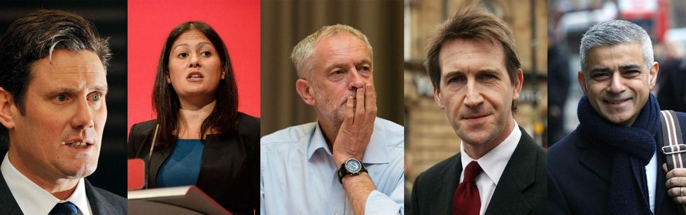 Left to right: Keir Starmer, Lisa Nandy, Jeremy Corbyn, Dan Jarvis, Sadiq Khan.