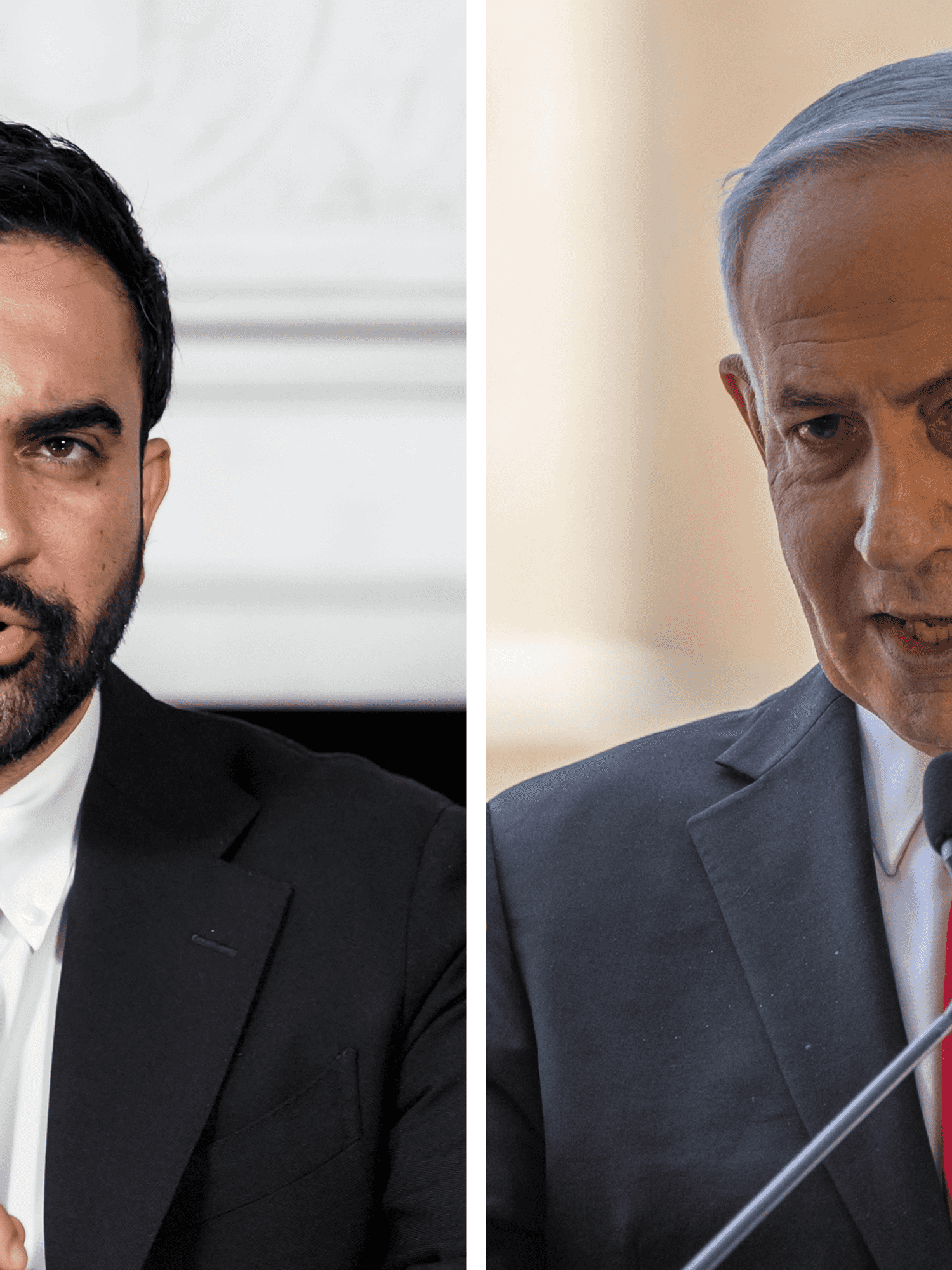 Left, Zohran Mamdani. Right, Benjamin Netanyahu.