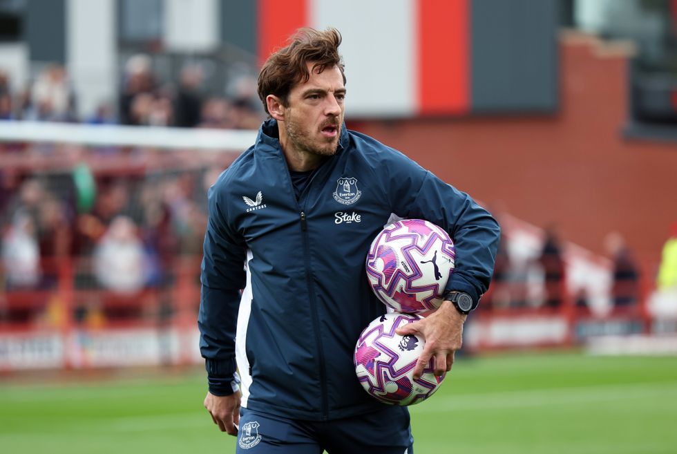Leighton Baines, First Team Coach of Everton looks on prior to the pre-season friendly match between Accrington Stanley and Everton at Wham Stadium on July 15, 2025 in Accrington, England