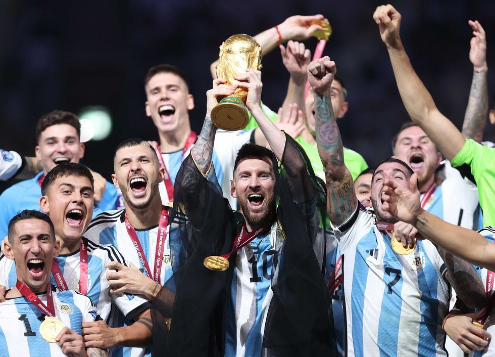 Lionel Messi of Argentina lifts the FIFA World Cup Qatar 2022 Winner's Trophy during the FIFA World Cup Qatar 2022 Final
