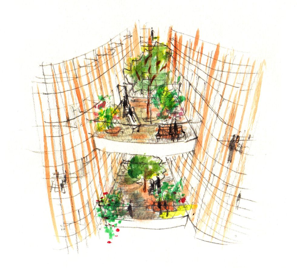 Living Systems proposes an accessible \u2018pocket garden\u2019 between each ward (PA)