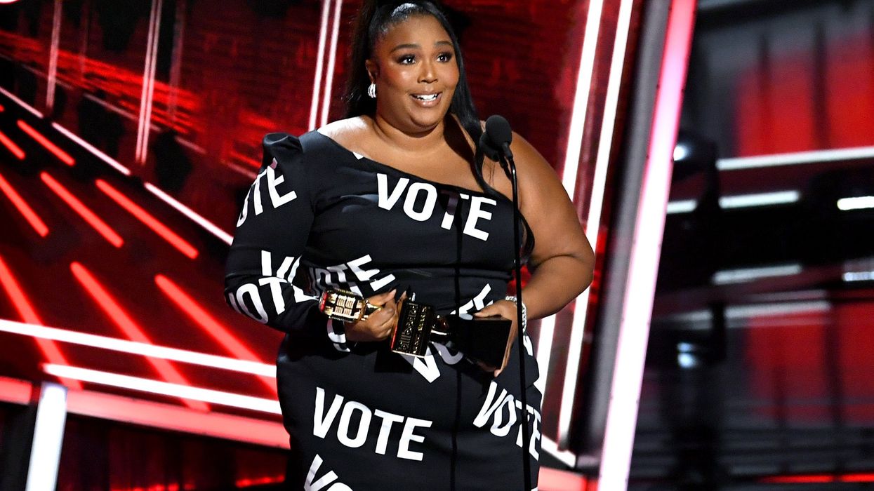 Lizzo on stage at the 2020 Billboard Music Awards