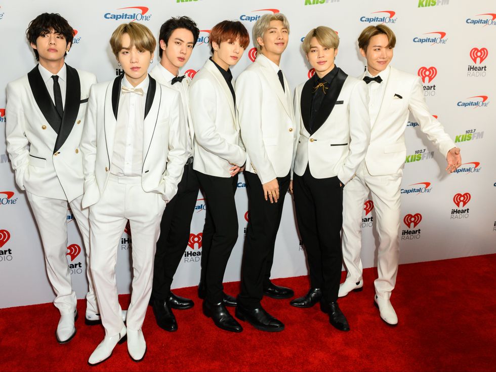 <p>Los Angeles, California / USA - December 6 2019: South Korean boy band BTS arrives for the KIIS FM's iHeartRadio Jingle Ball at the Forum Los Angeles in Inglewood, California on December 6, 2019</p>
