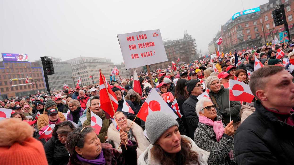'Make America Go Away’ protesters wear parody hats amid Trump’s interest in Greenland