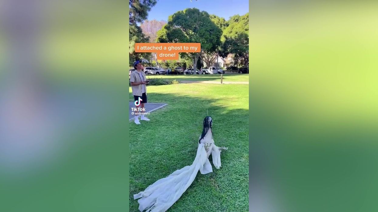 Guy attaches 'ghost' to drone in ultimate Halloween prank
