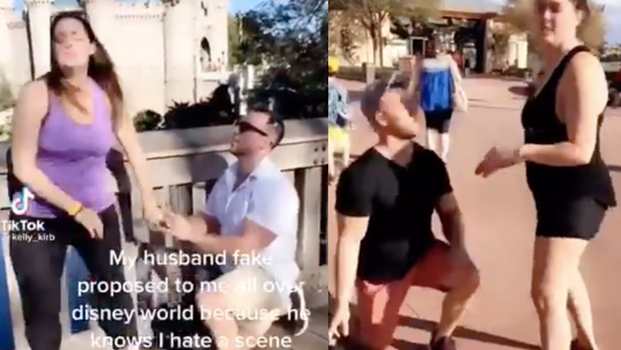 <p>Man pranks wife by pretending to propose to his partner in public</p>