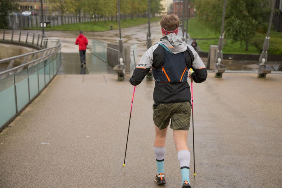 Man walking on crutches