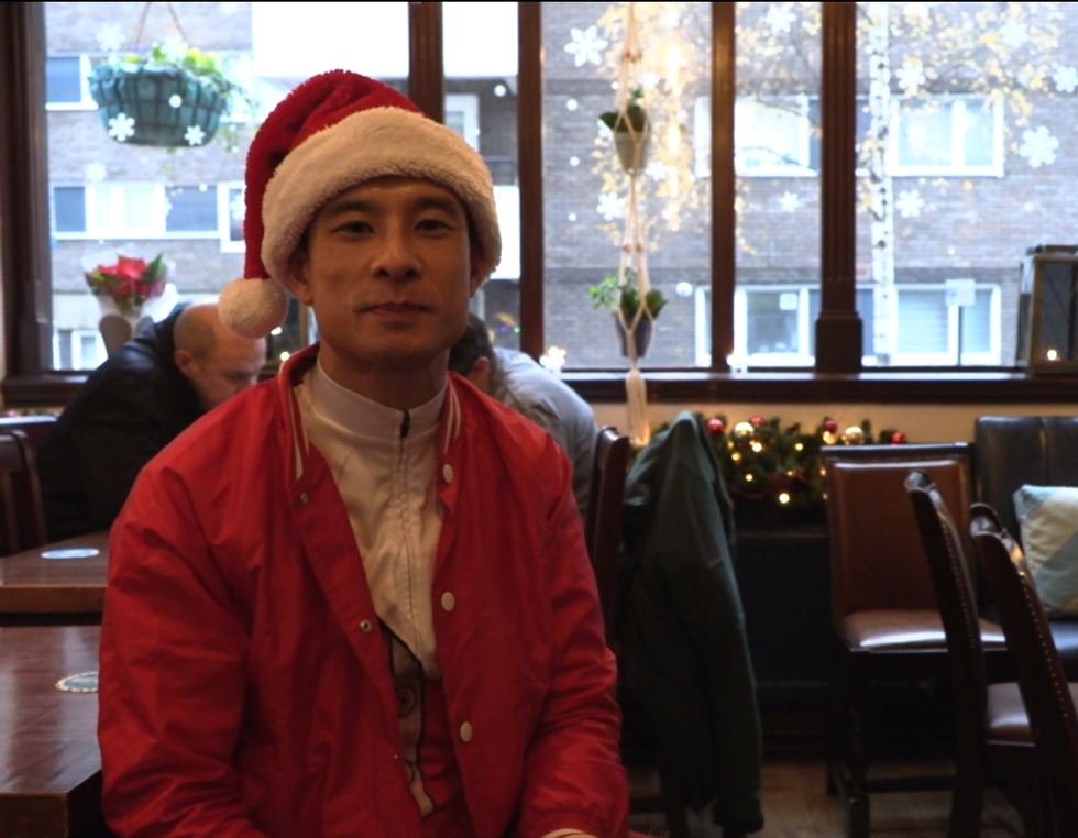 Man wearing a Santa hat