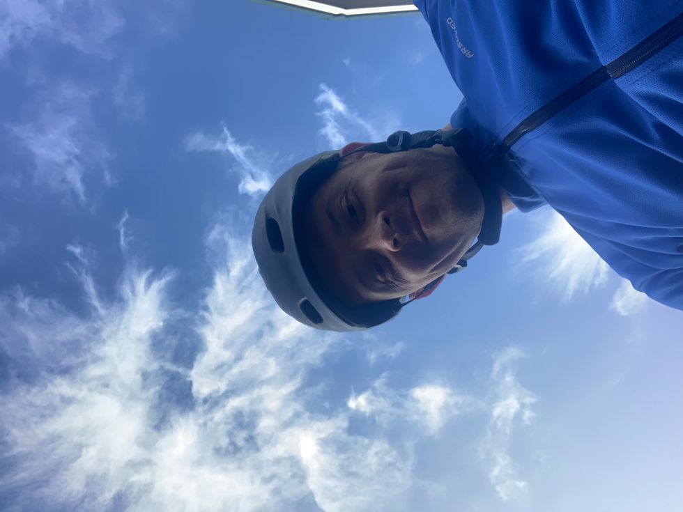 Man with a helmet on his head