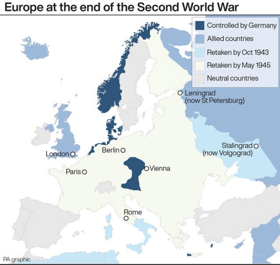 Map of Europe at the end of the Second World War