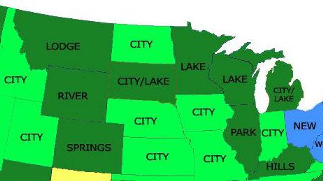 Map of most common words in place names in the US