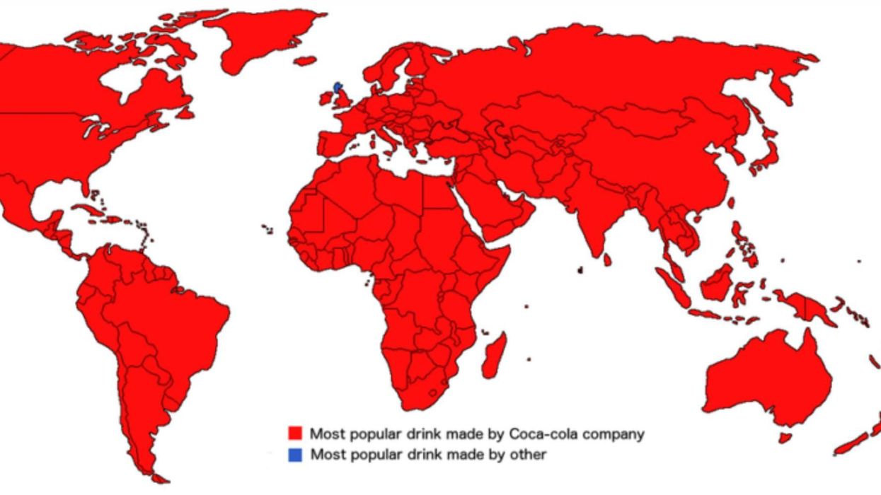Map of the world according to most popular drink made by Coca Cola company