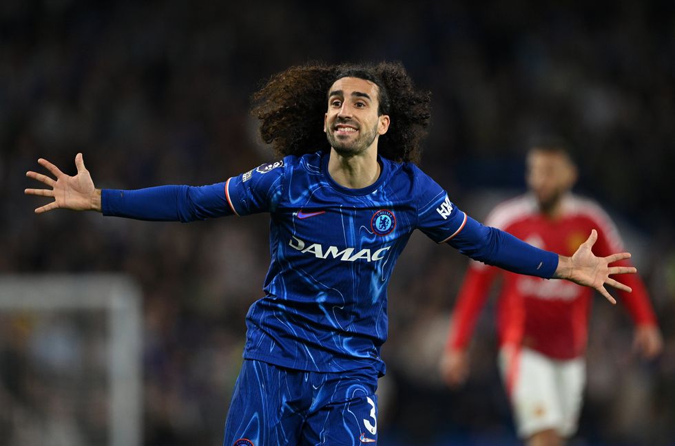 Marc Cucurella of Chelsea reacts during the Premier League match between Chelsea FC and Manchester United FC at Stamford Bridge on May 16, 2025 in London, England