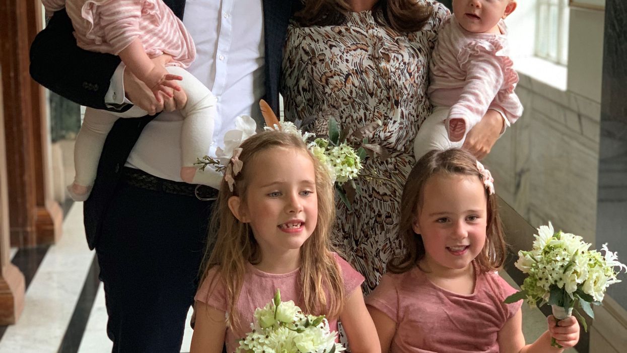Mariam Ayad and Billy Hookway with their daughters at their wedding in 2019 (Mariam Ayad/PA)