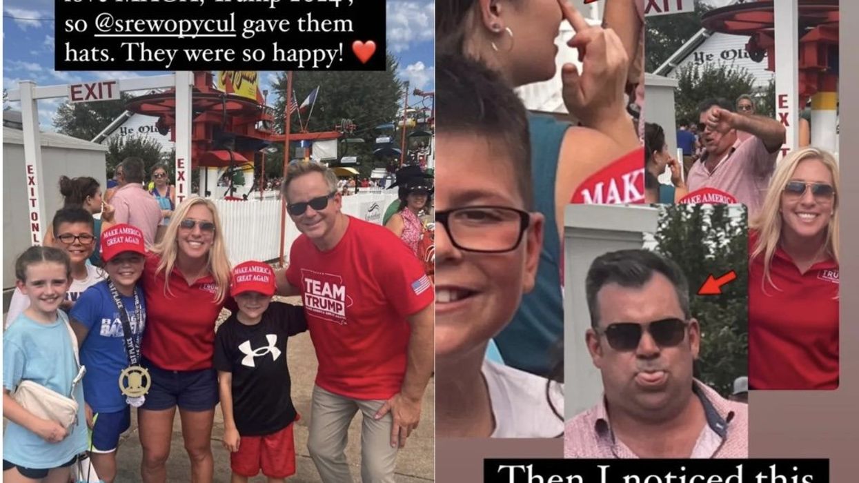 Marjorie Taylor Greene photobombed by stranger's middle finger: "classless trash"