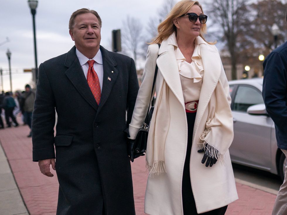 Mark and Patricia McCloskey near the Kenosha County Courthouse to show support for Kyle Rittenhouse