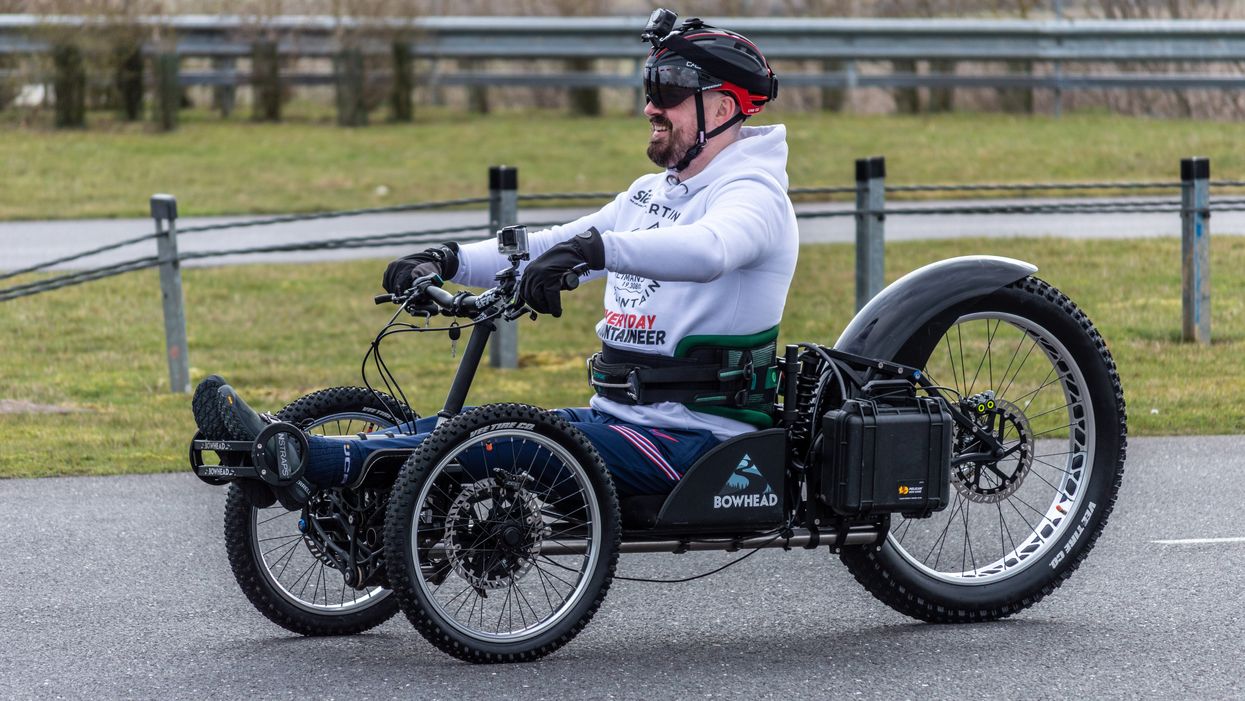 Martin Hibbert, 44, riding in a custom-built handbike