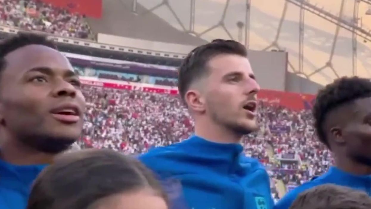 Mason Mount is being roasted for singing 'God Save the Queen' at the World Cup