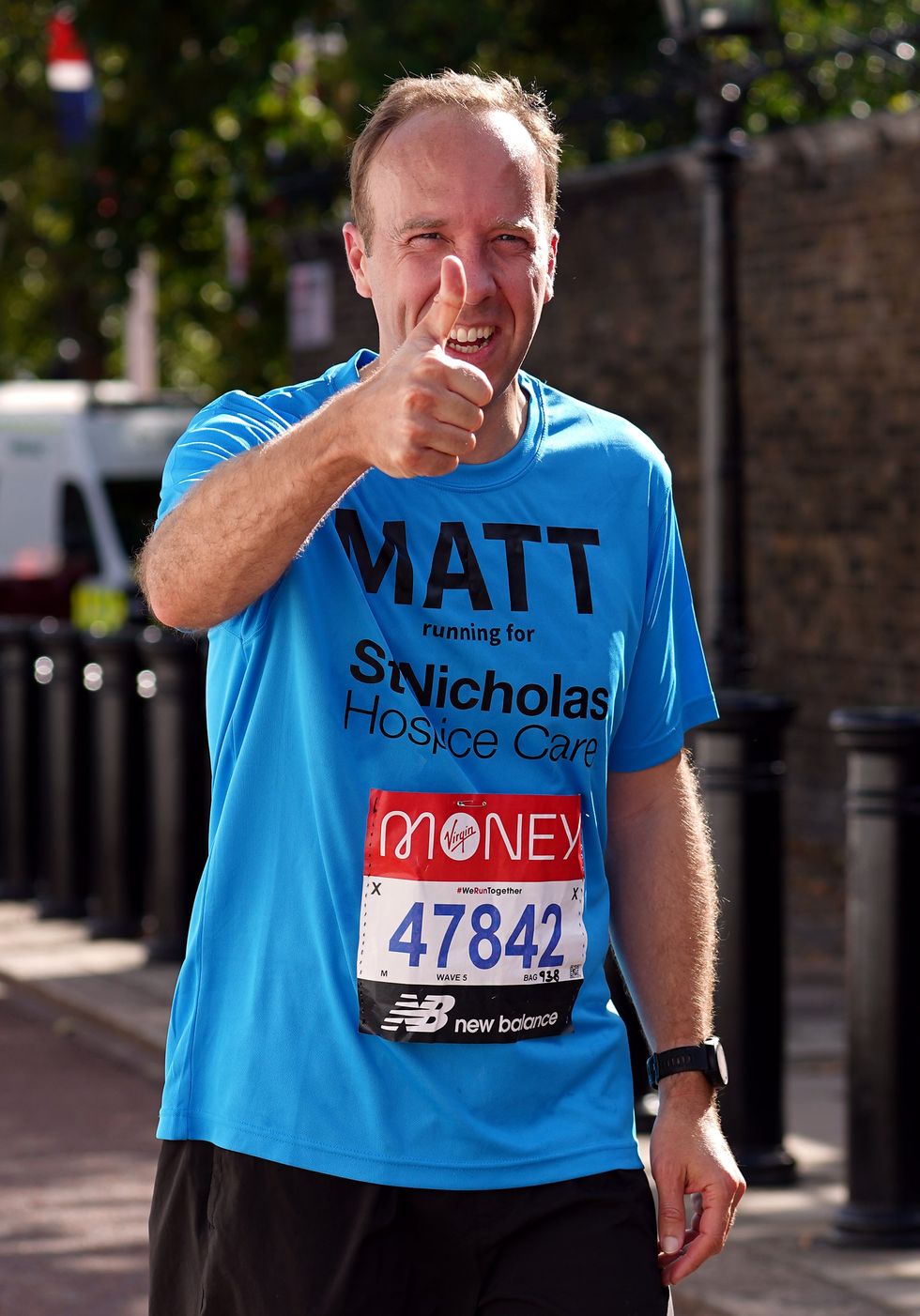 Matt Hancock after finishing the race (Yui Mok/PA)